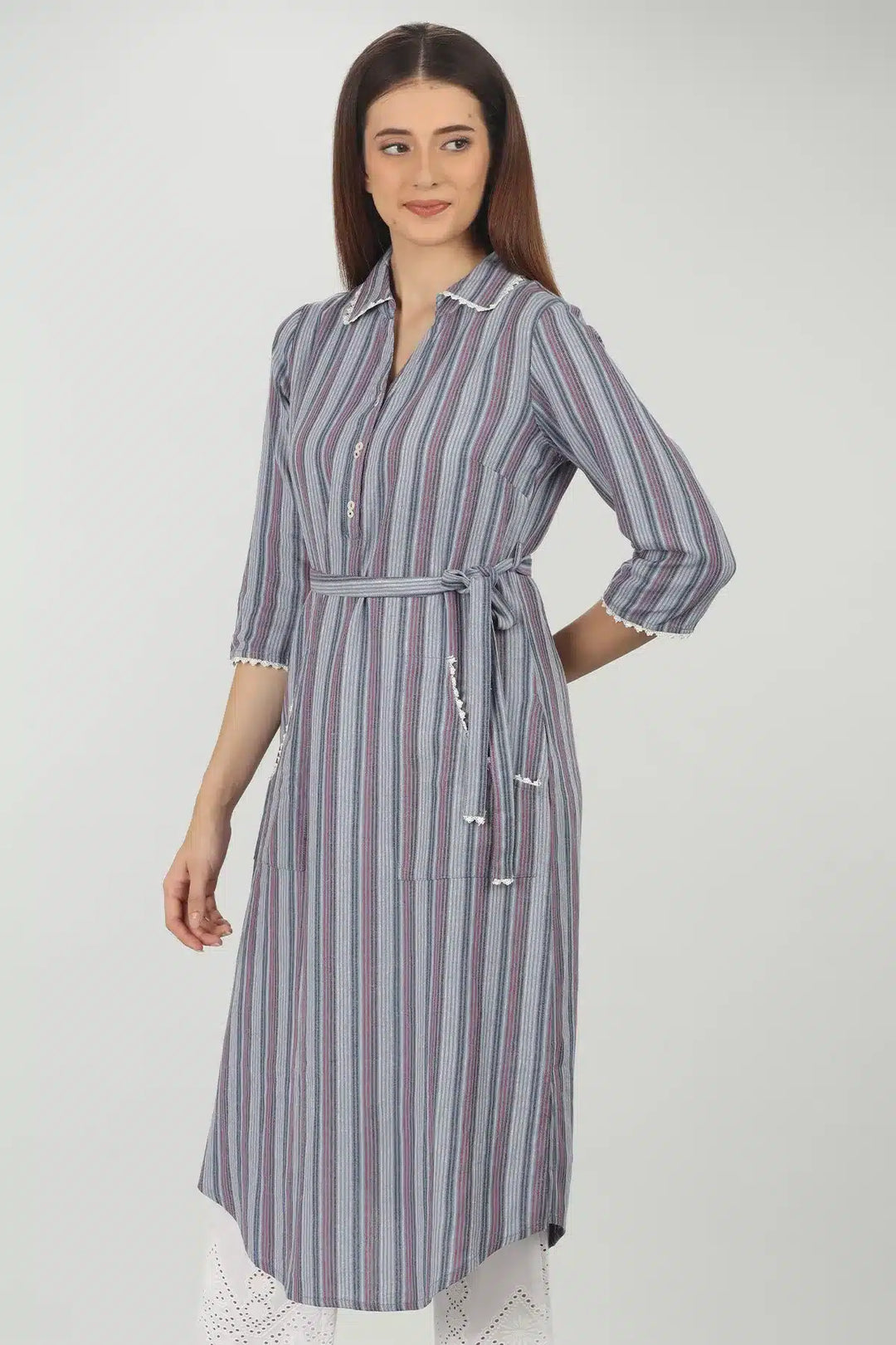 COOL GREY COLLARED STRAIGHT KURTI