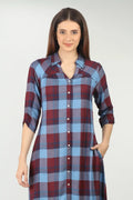 Blue check rayon straight cut kurti