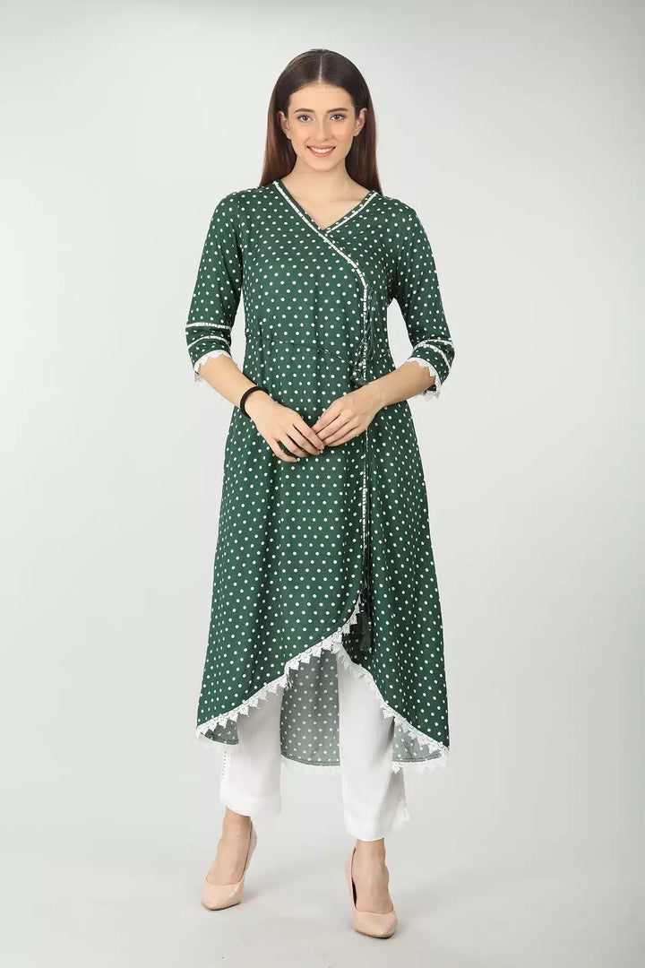 Green rayon printed Kurti