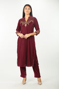 Burgundy Velvet Embellished Kurti