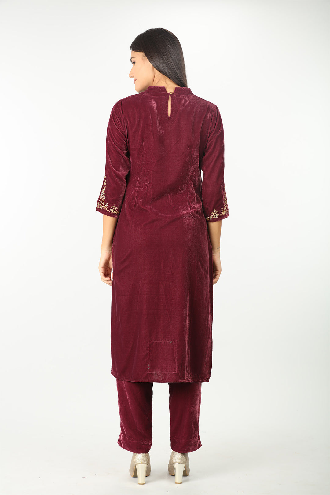 Burgundy Velvet Embellished Kurti