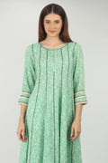 SEA GREEN FLORAL PRINTED A-LINE KURTI