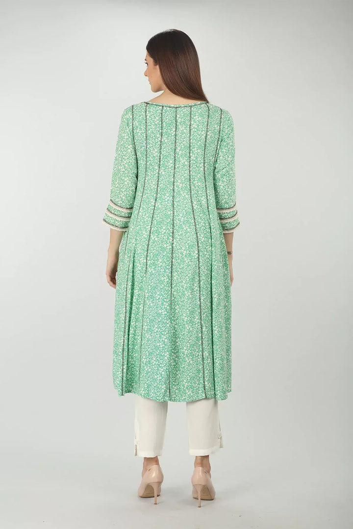 SEA GREEN FLORAL PRINTED A-LINE KURTI