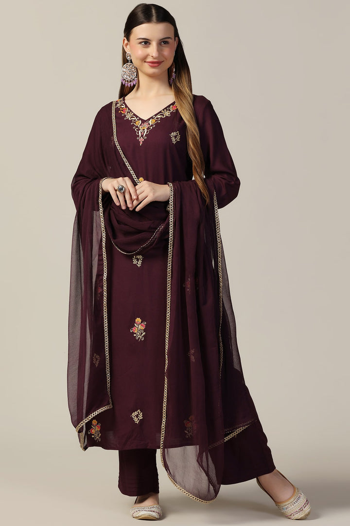 Wine Viscose Chiffon Dupatta