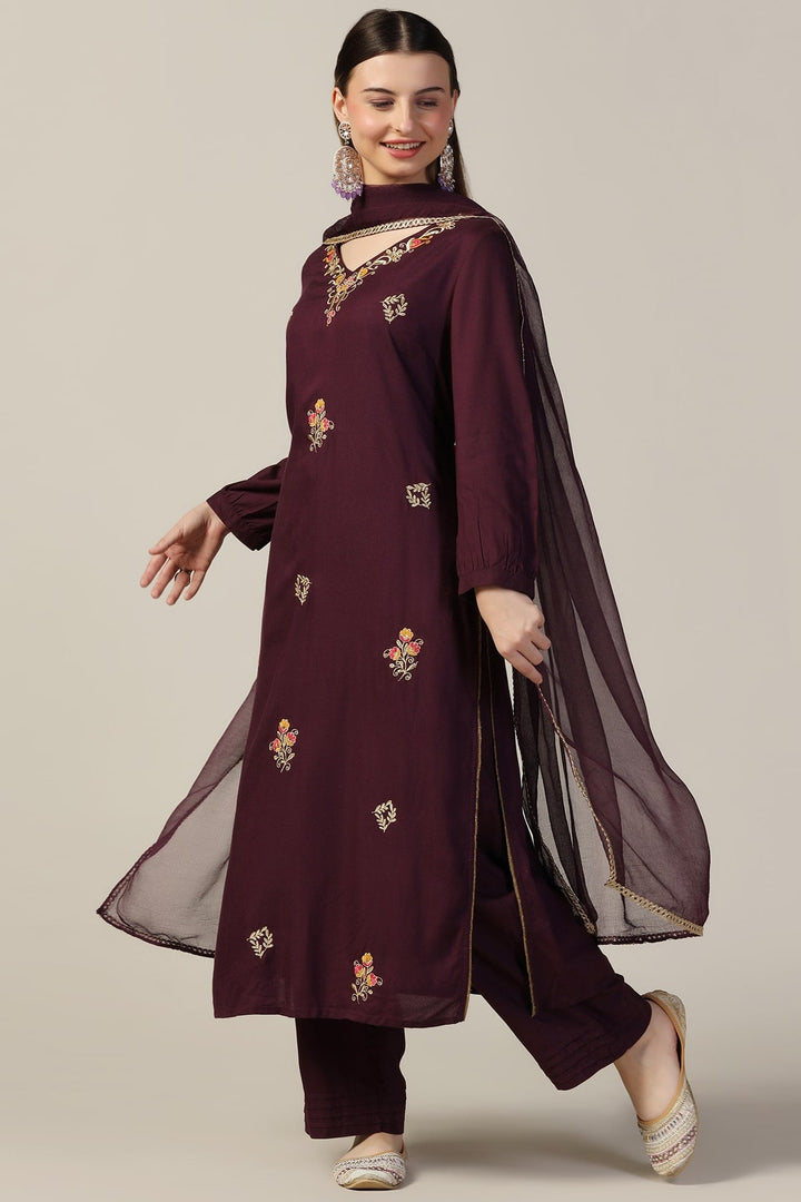 Purple Printed Rayon Kurti with V-Neck