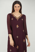 PURPLE EMBELLISHED V-NECK KURTI