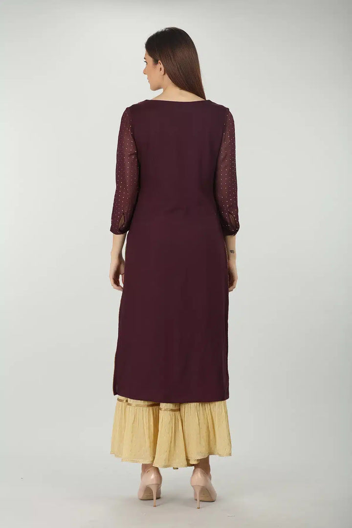 PURPLE EMBELLISHED V-NECK KURTI
