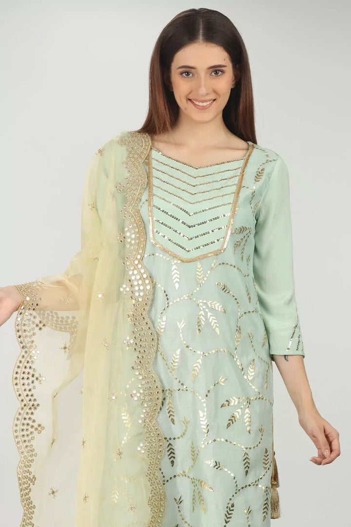 SAGE GREEN EMBELLISHED STRAIGHT KURTI