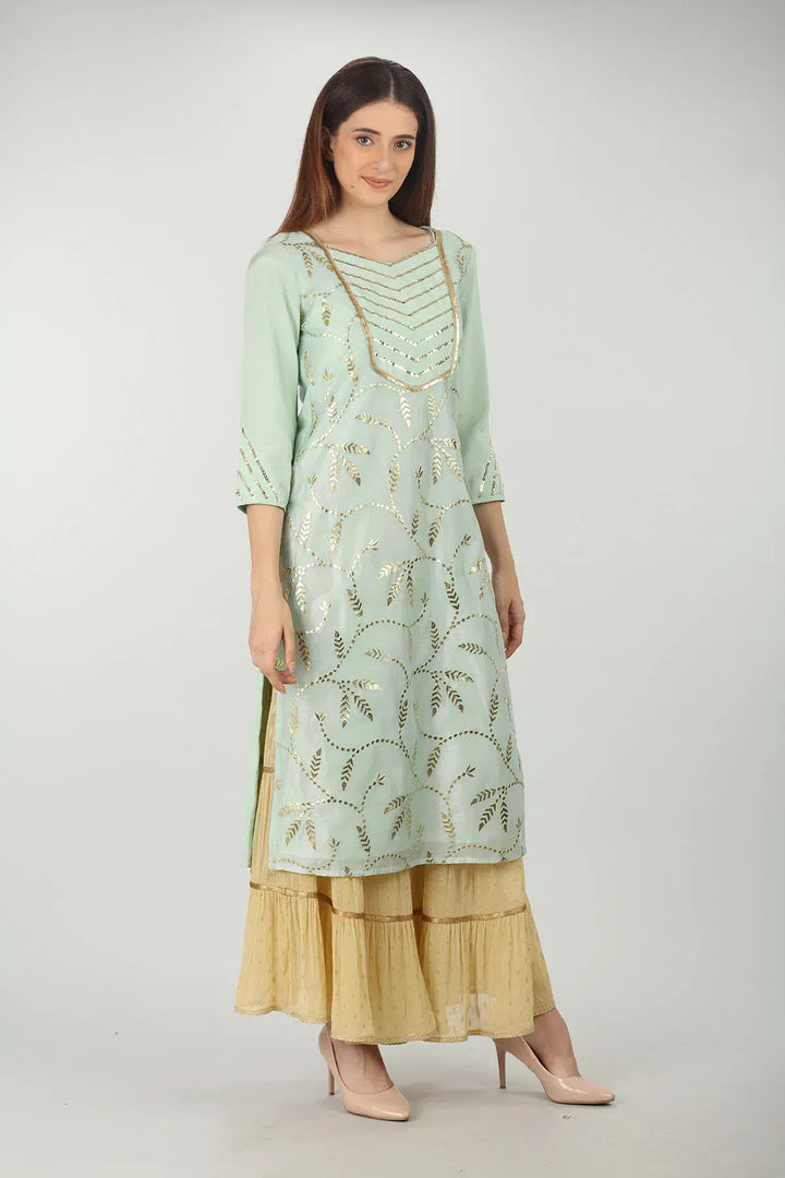SAGE GREEN EMBELLISHED STRAIGHT KURTI