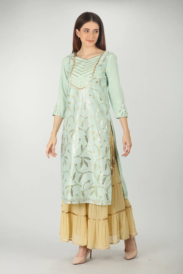SAGE GREEN EMBELLISHED STRAIGHT KURTI