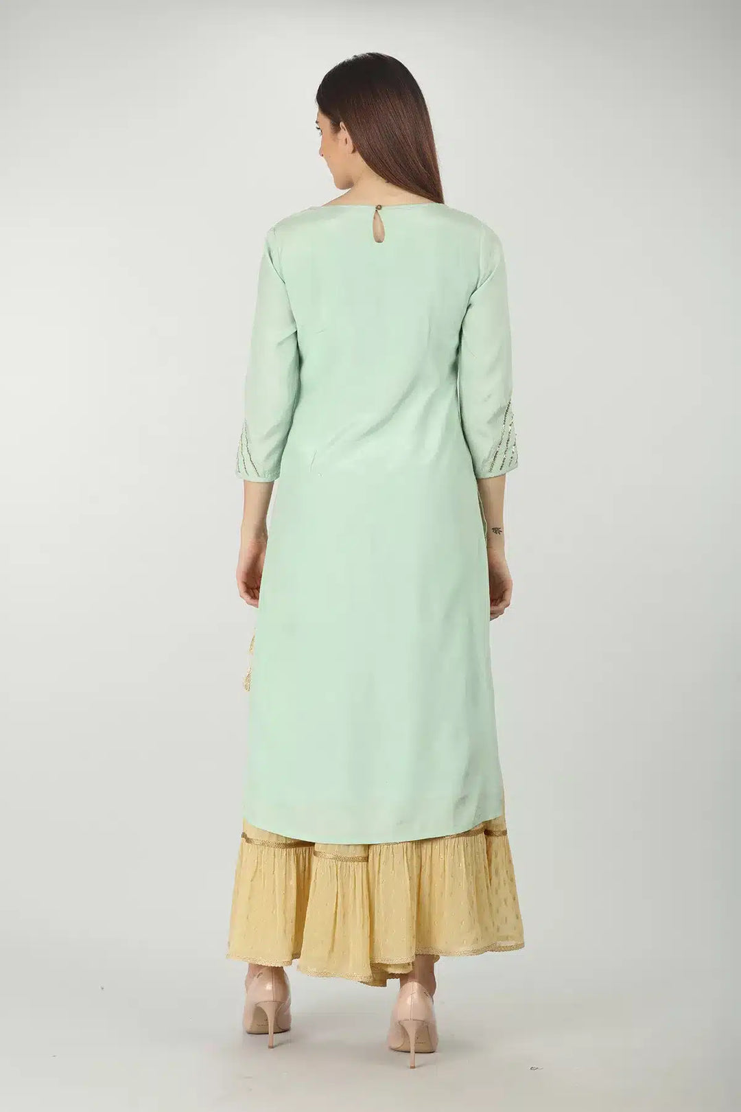 SAGE GREEN EMBELLISHED STRAIGHT KURTI
