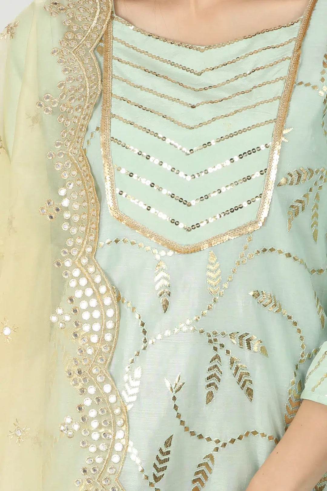 SAGE GREEN EMBELLISHED STRAIGHT KURTI