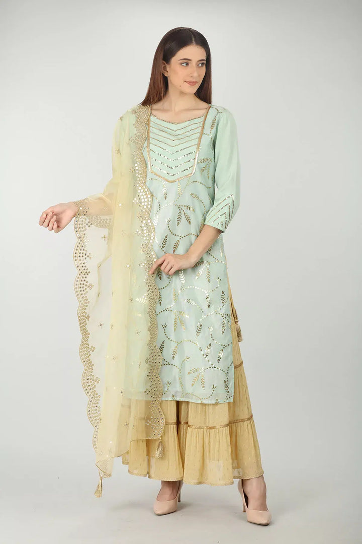 SAGE GREEN EMBELLISHED STRAIGHT KURTI