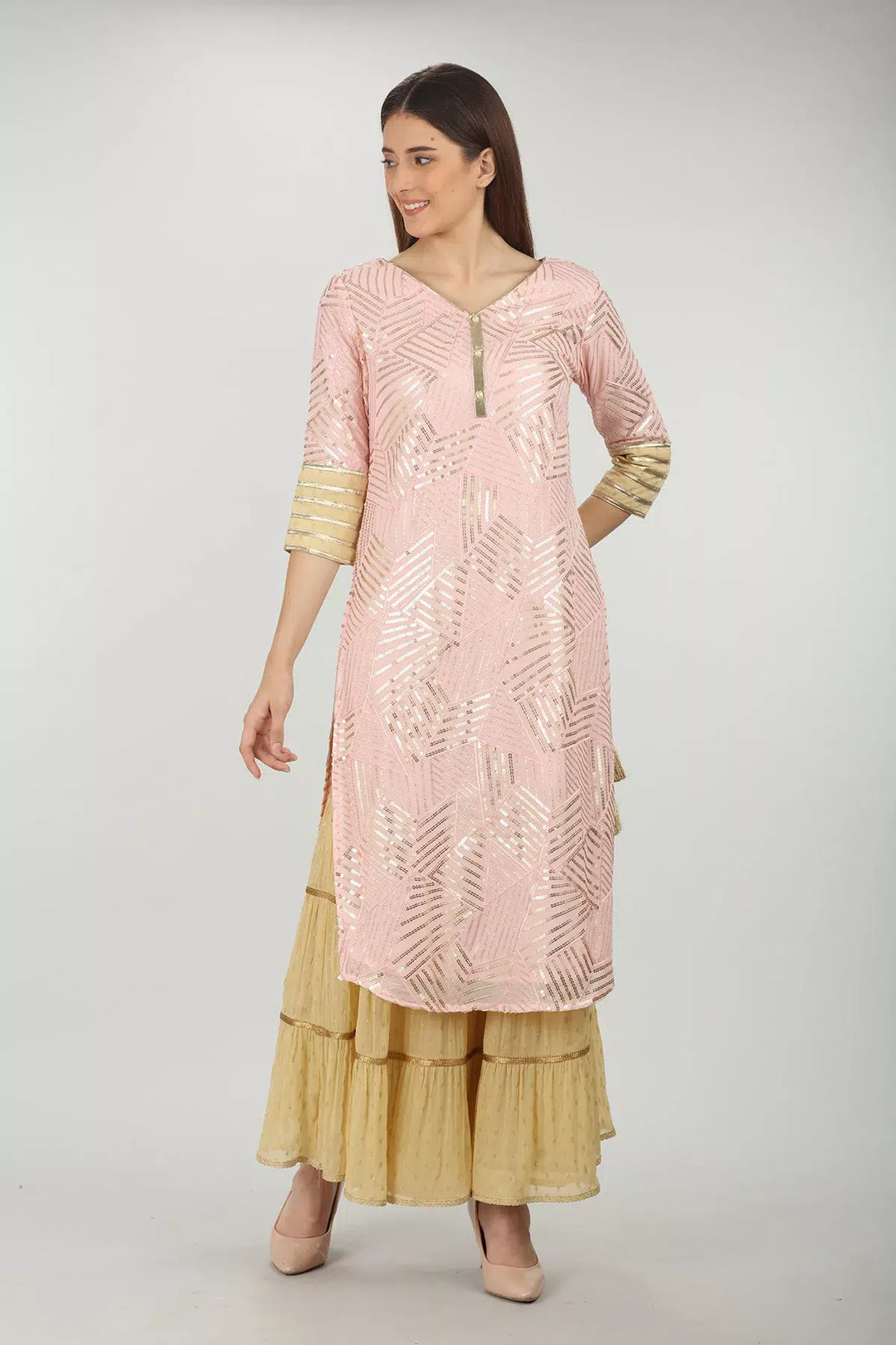 PINK EMBELLISHED STRAIGHT KURTI