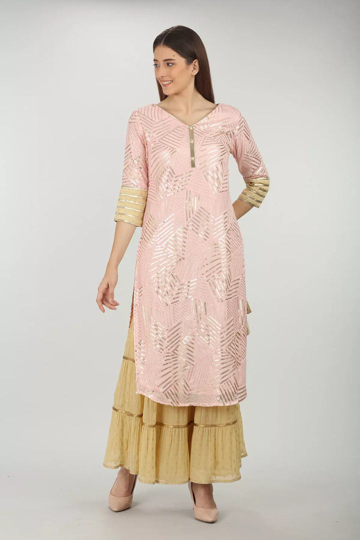 PINK EMBELLISHED STRAIGHT KURTI