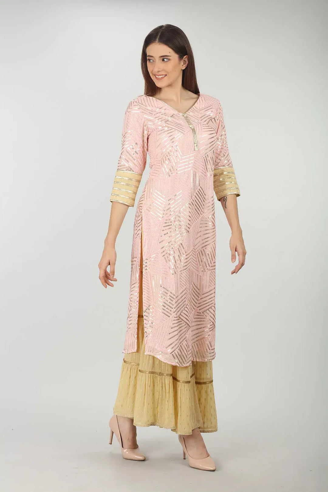 PINK EMBELLISHED STRAIGHT KURTI
