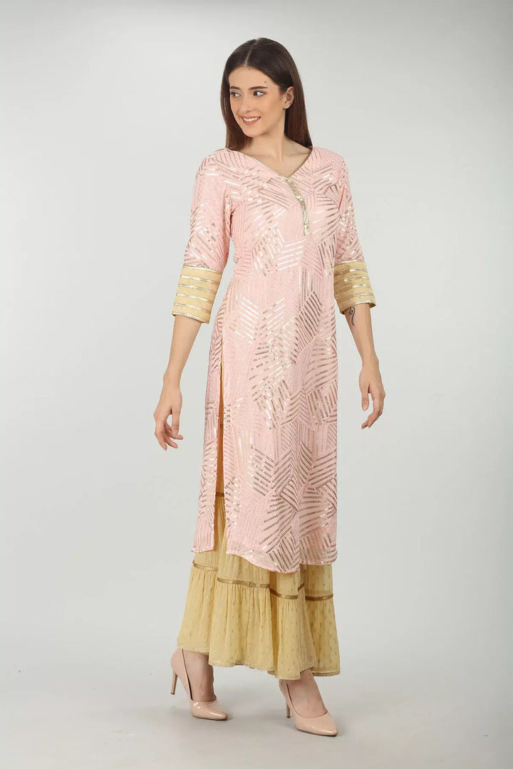 PINK EMBELLISHED STRAIGHT KURTI