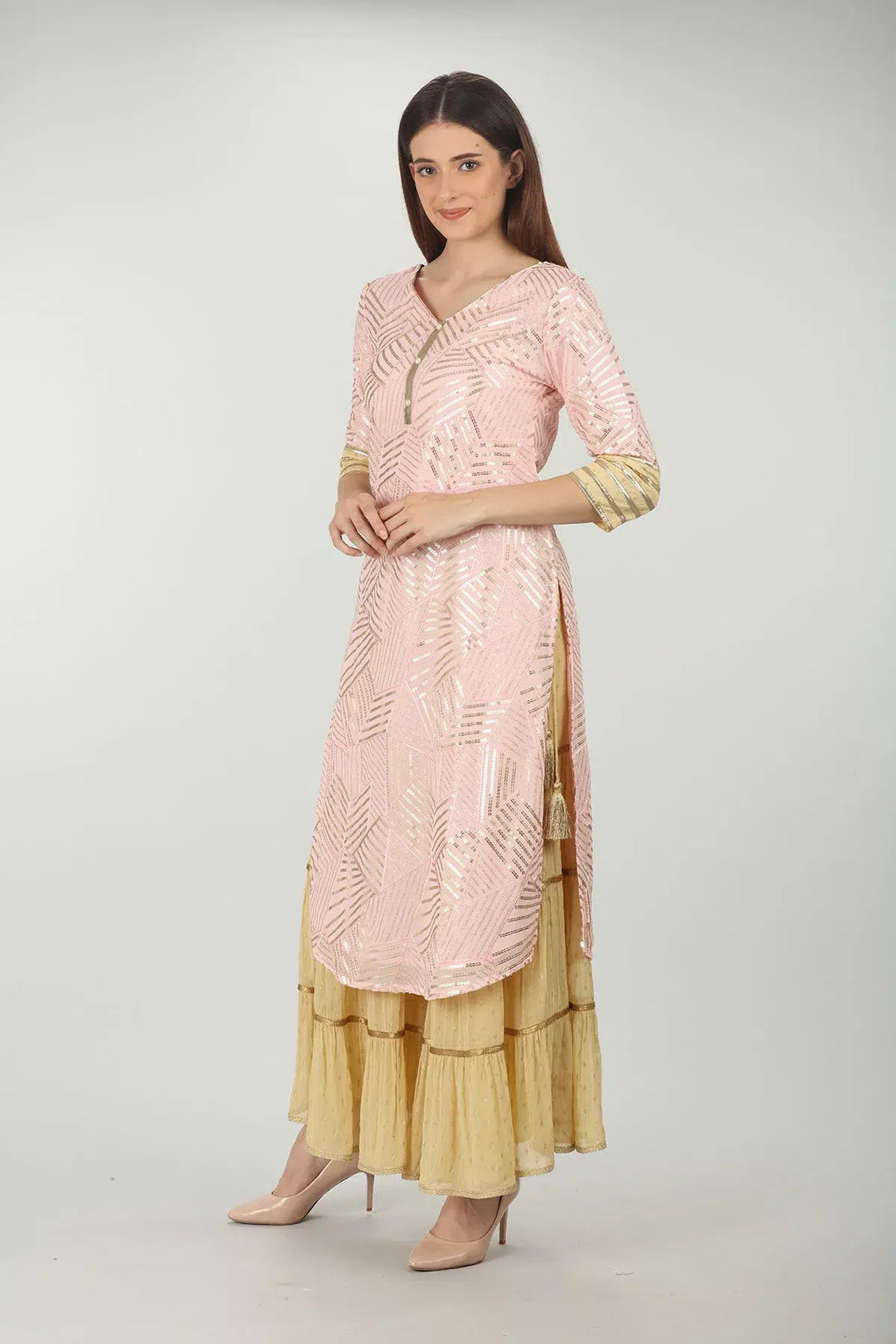 PINK EMBELLISHED STRAIGHT KURTI