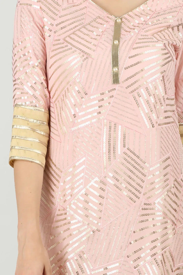 PINK EMBELLISHED STRAIGHT KURTI