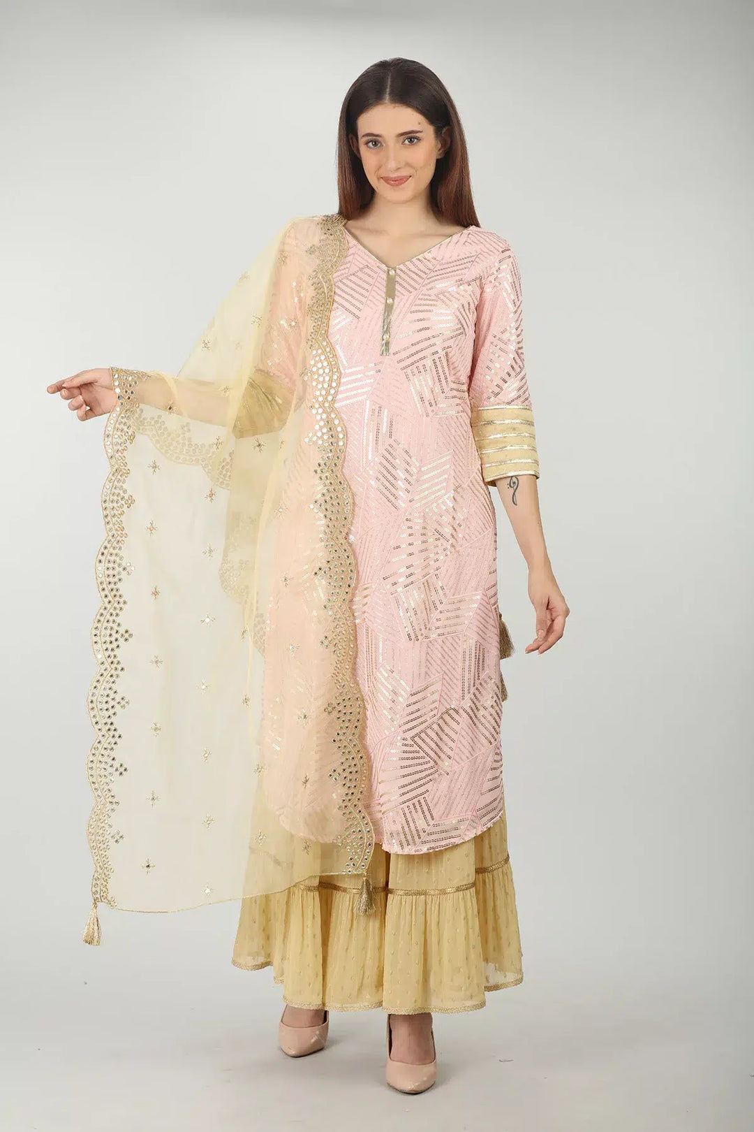 PINK EMBELLISHED STRAIGHT KURTI