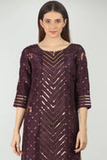 Purple Embellished Straight Kurti