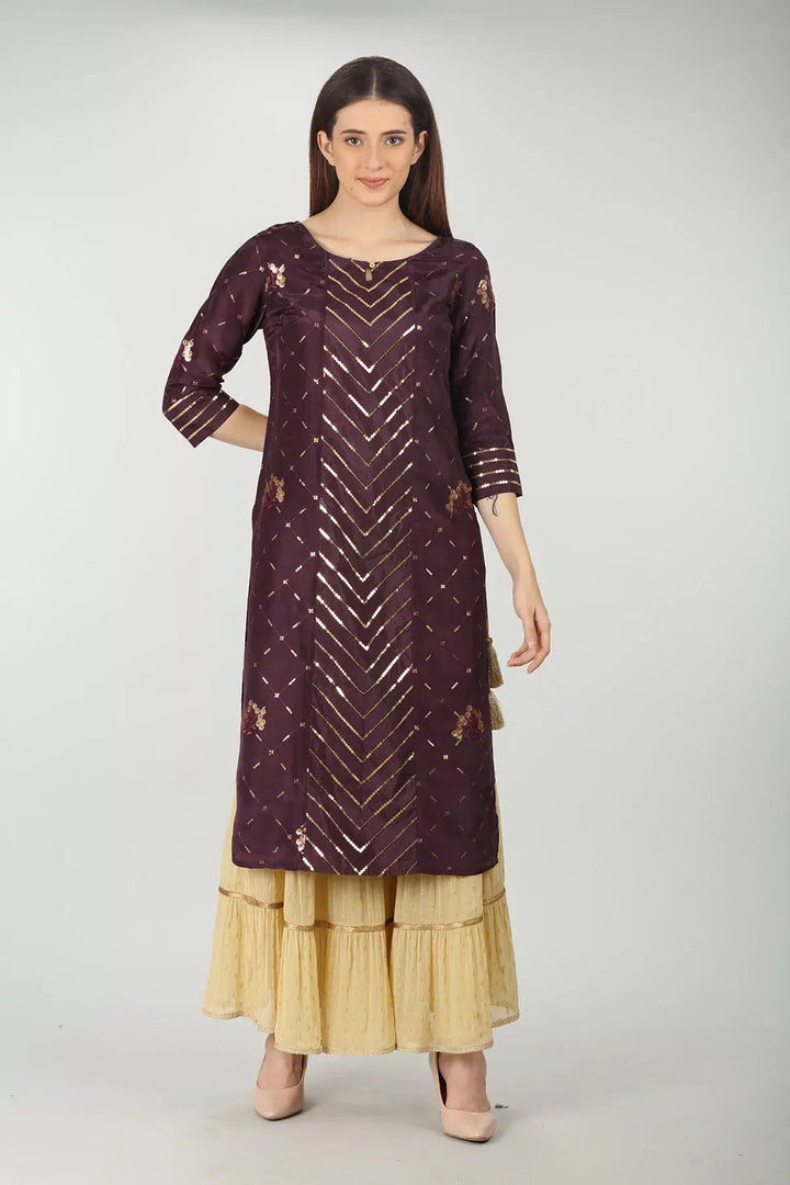 Purple Embellished Straight Kurti