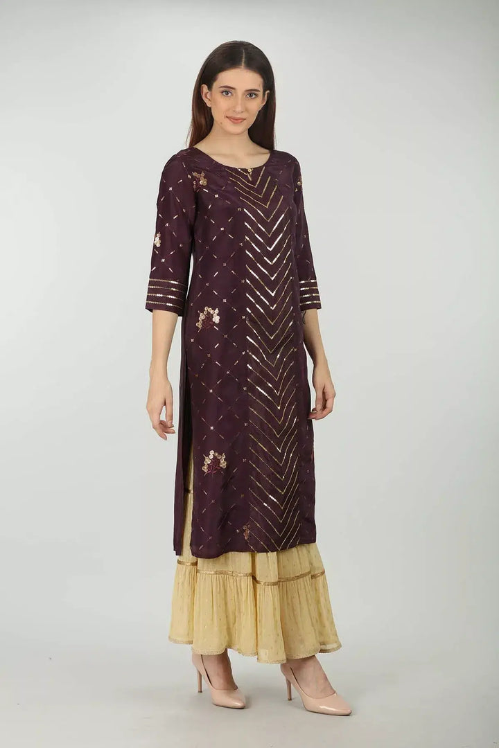Purple Embellished Straight Kurti