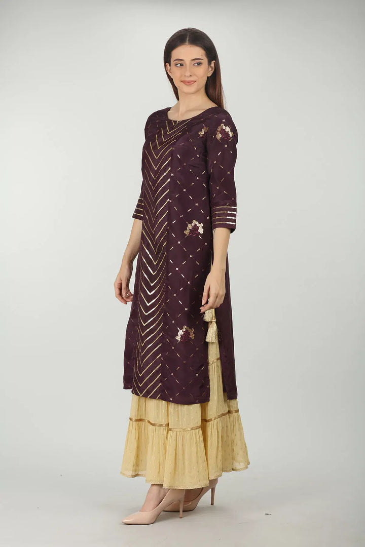 Purple Embellished Straight Kurti