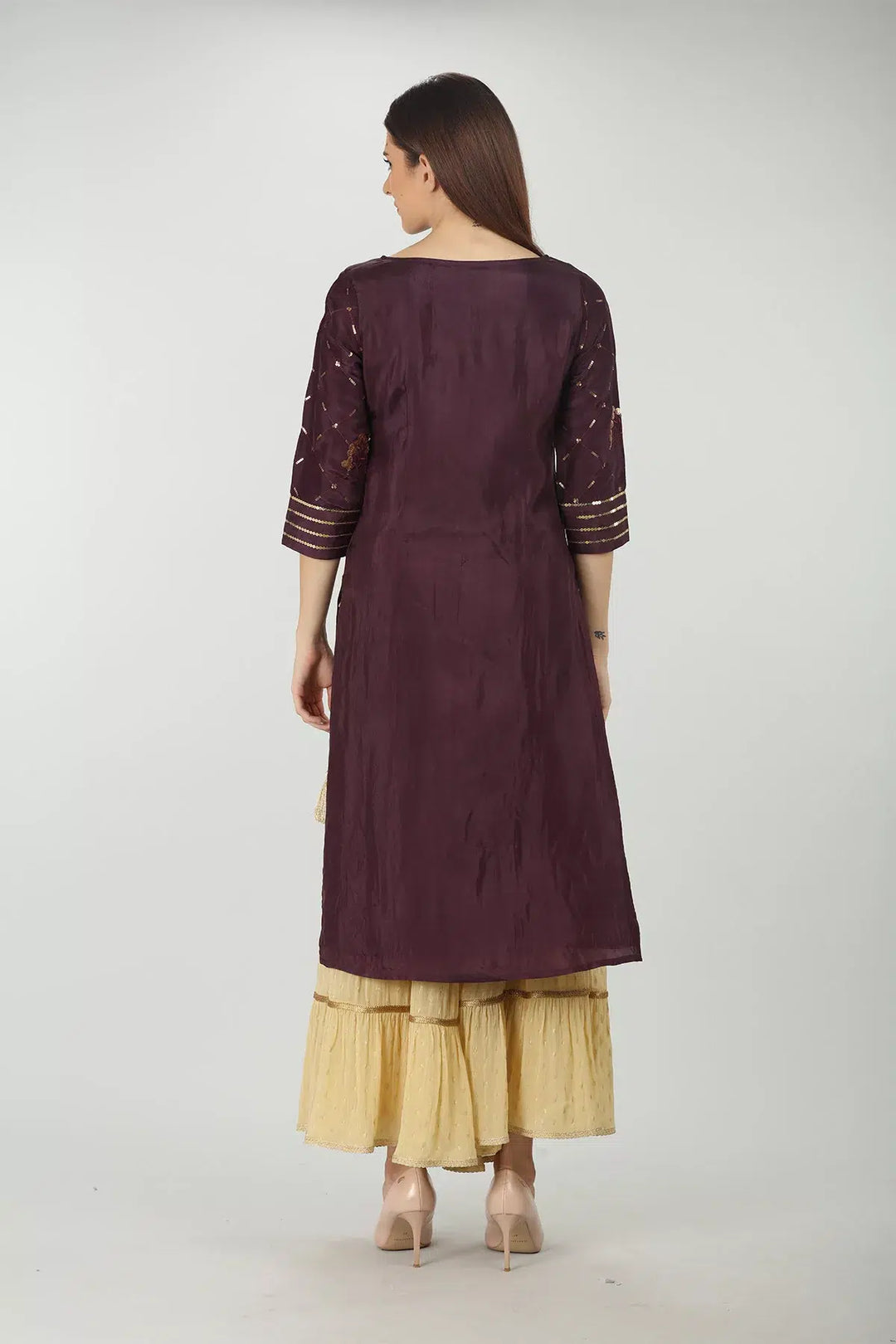 Purple Embellished Straight Kurti