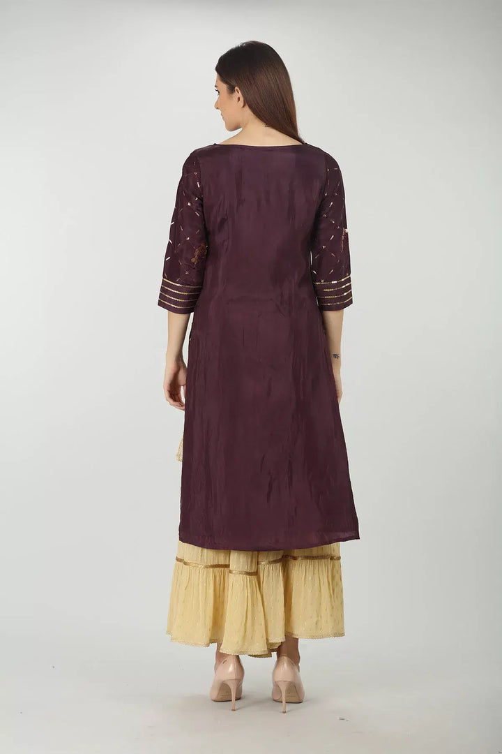 Purple Embellished Straight Kurti