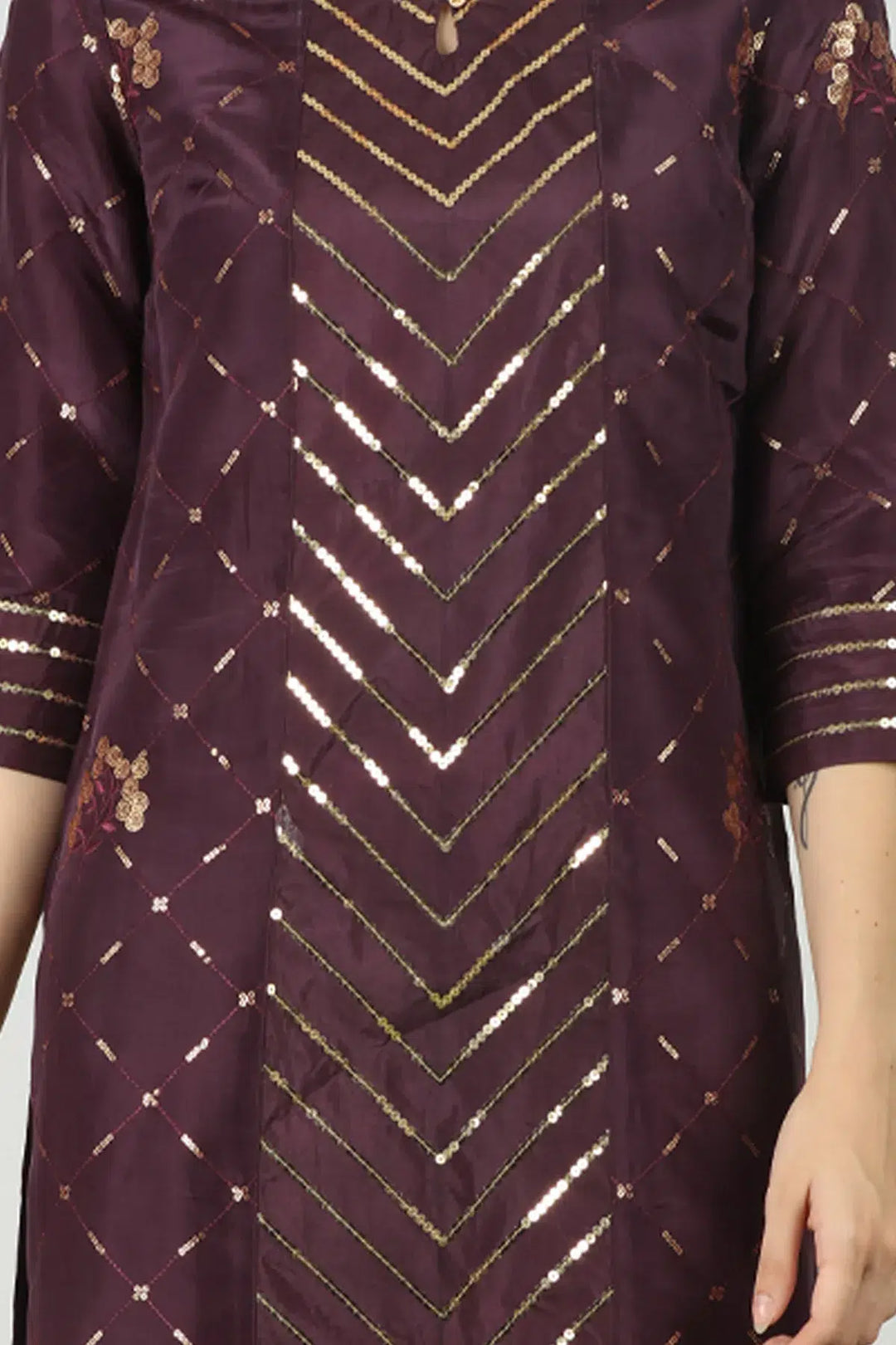 Purple Embellished Straight Kurti