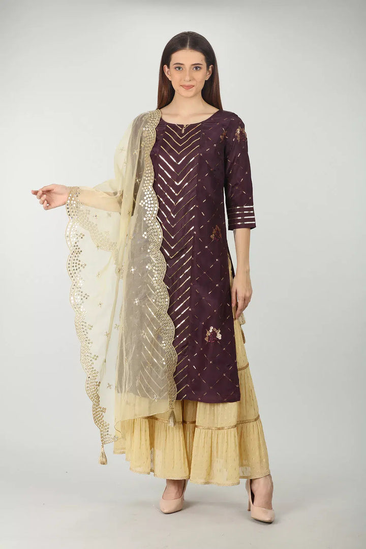 Purple Embellished Straight Kurti