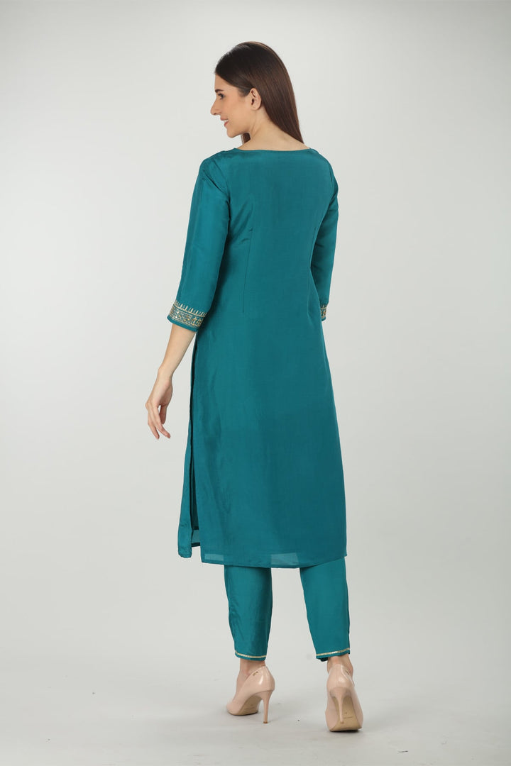 Blue Embellished Round Neck Kurti