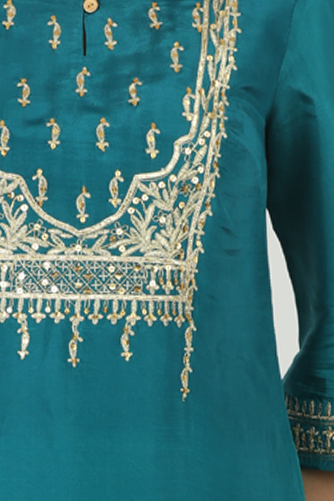 Blue Embellished Round Neck Kurti
