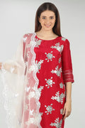 RED EMBELLISHED STRAIGHT KURTI