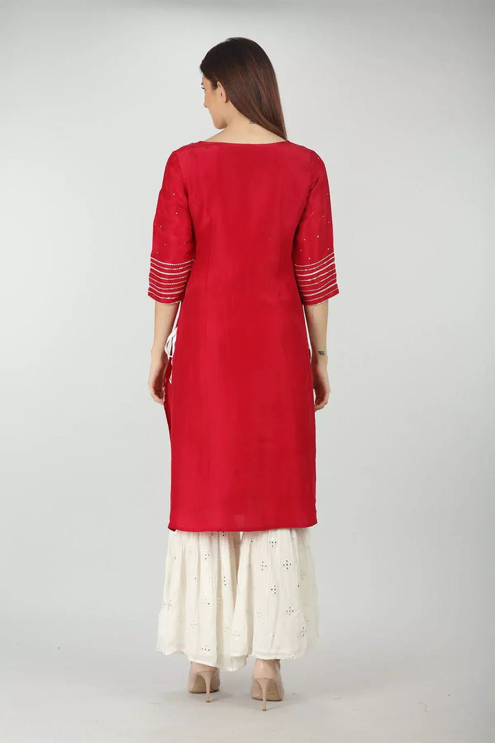 RED EMBELLISHED STRAIGHT KURTI