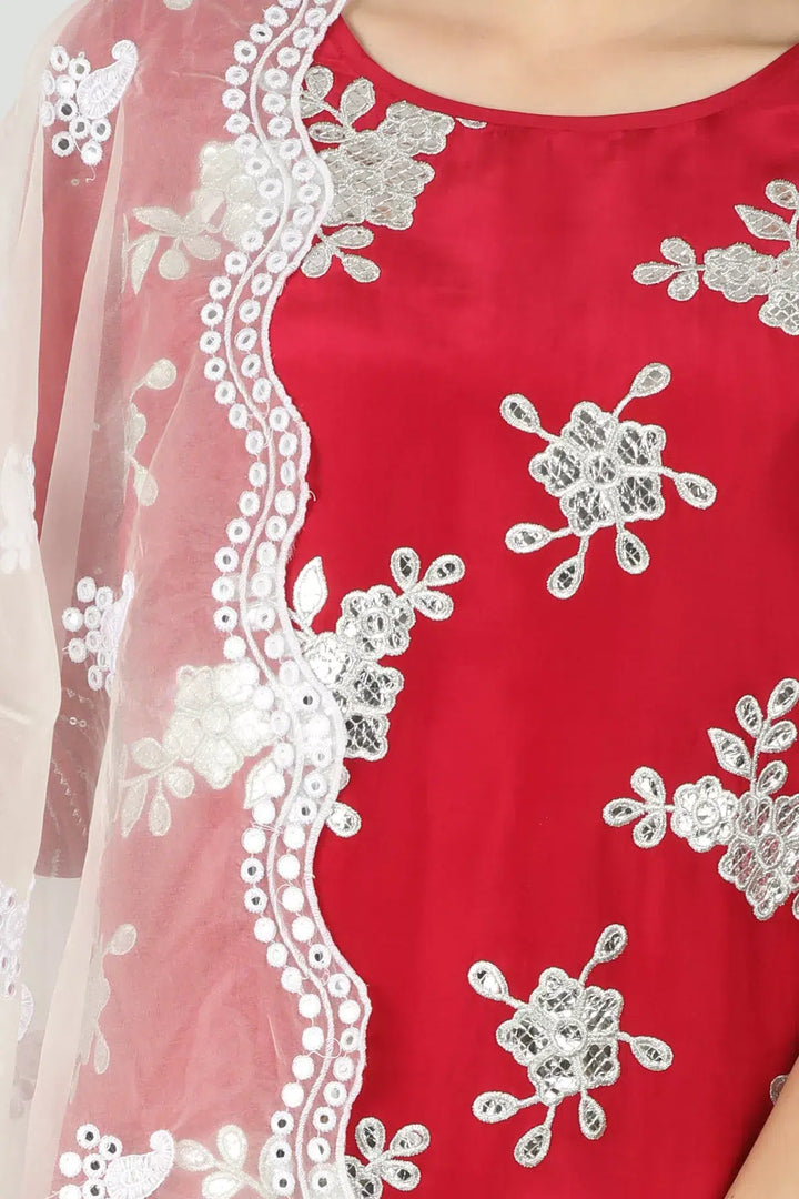 RED EMBELLISHED STRAIGHT KURTI