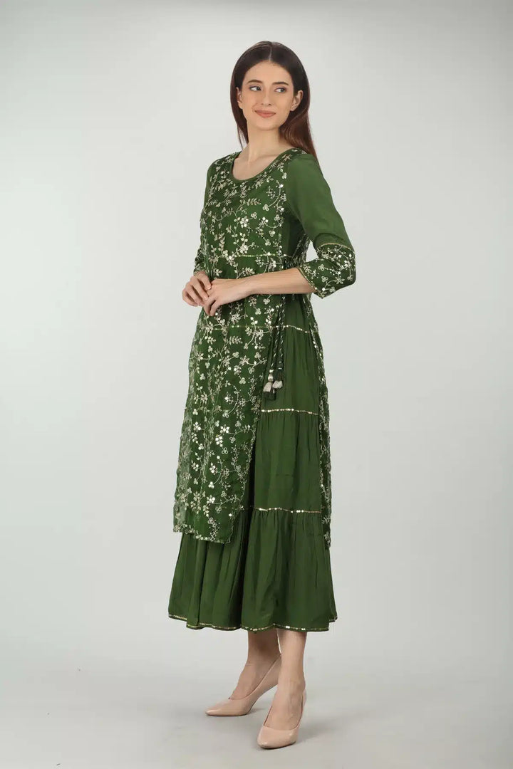 Green Embroidered kurti with round neck