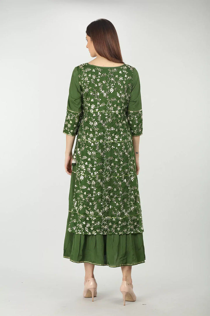 Green Embroidered kurti with round neck
