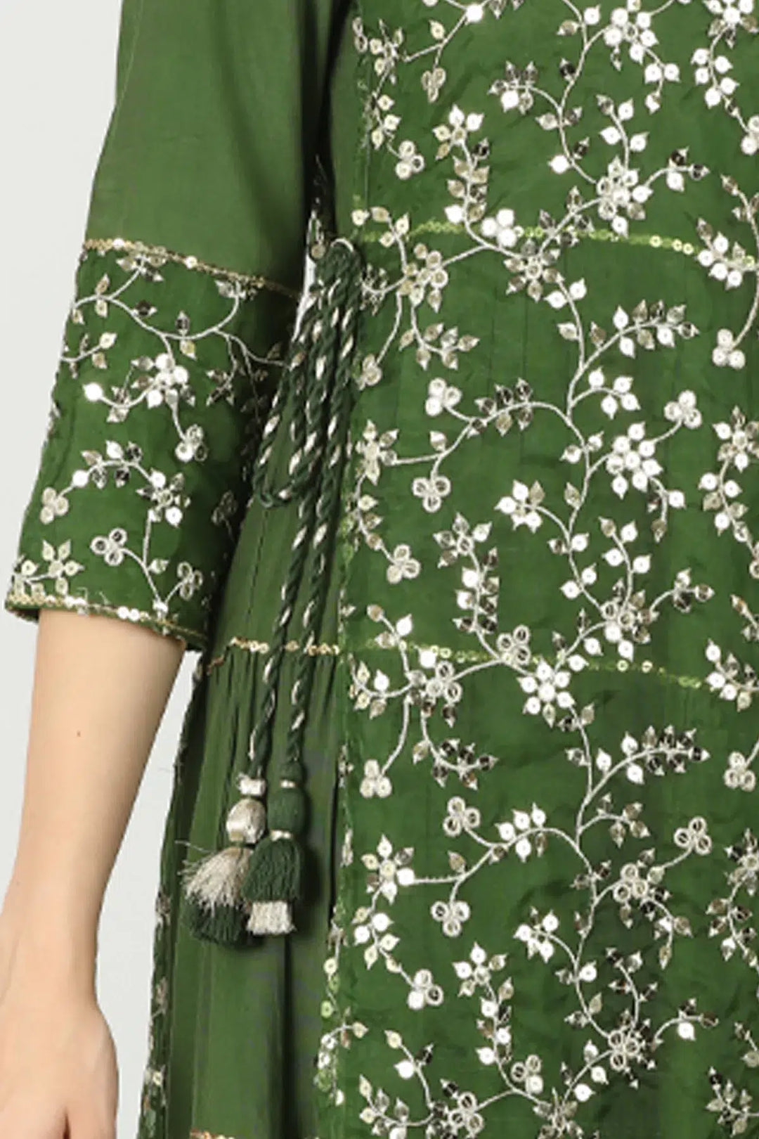 Green Embroidered kurti with round neck