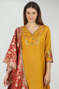 Yellow Embroidery A Line Kurti