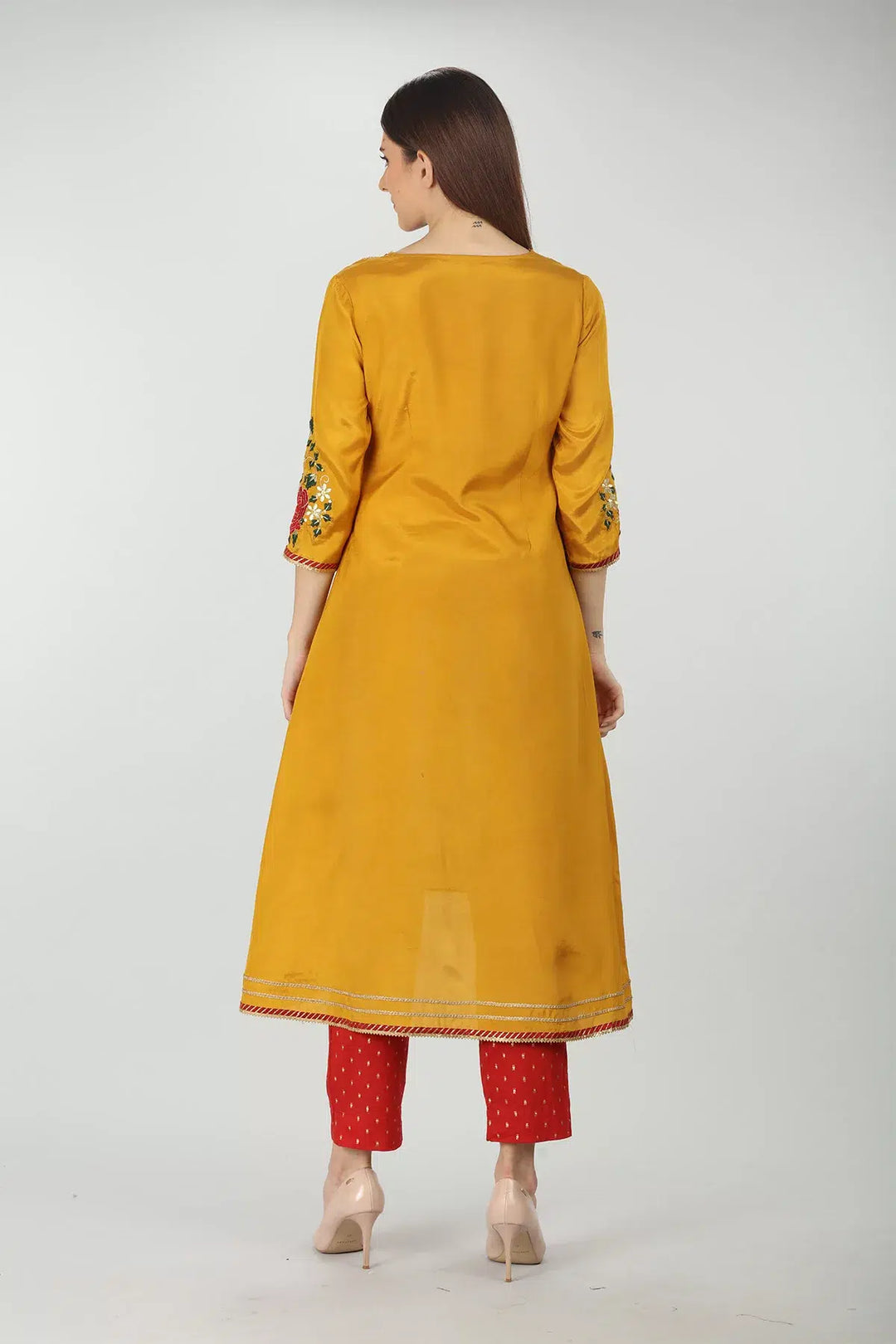 Yellow Embroidery A Line Kurti
