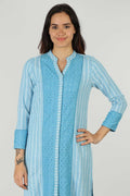 Striped Blue Embellished Kurta