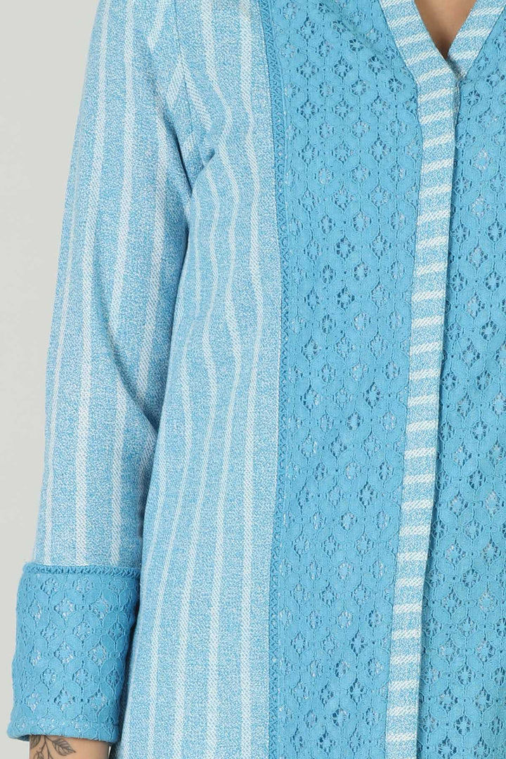 Striped Blue Embellished Kurta