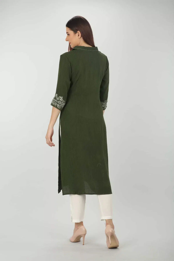 Green Stripe And  Embroidered Kurti