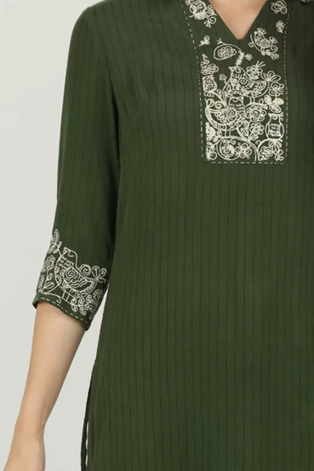 Green Stripe And  Embroidered Kurti