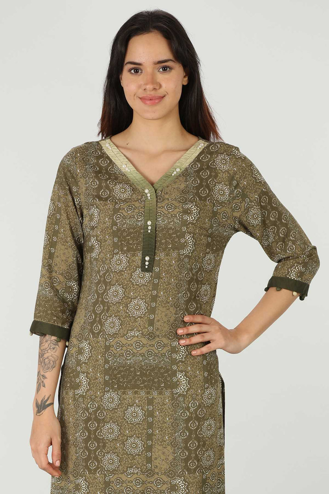 Rayon Green Printed Kurti