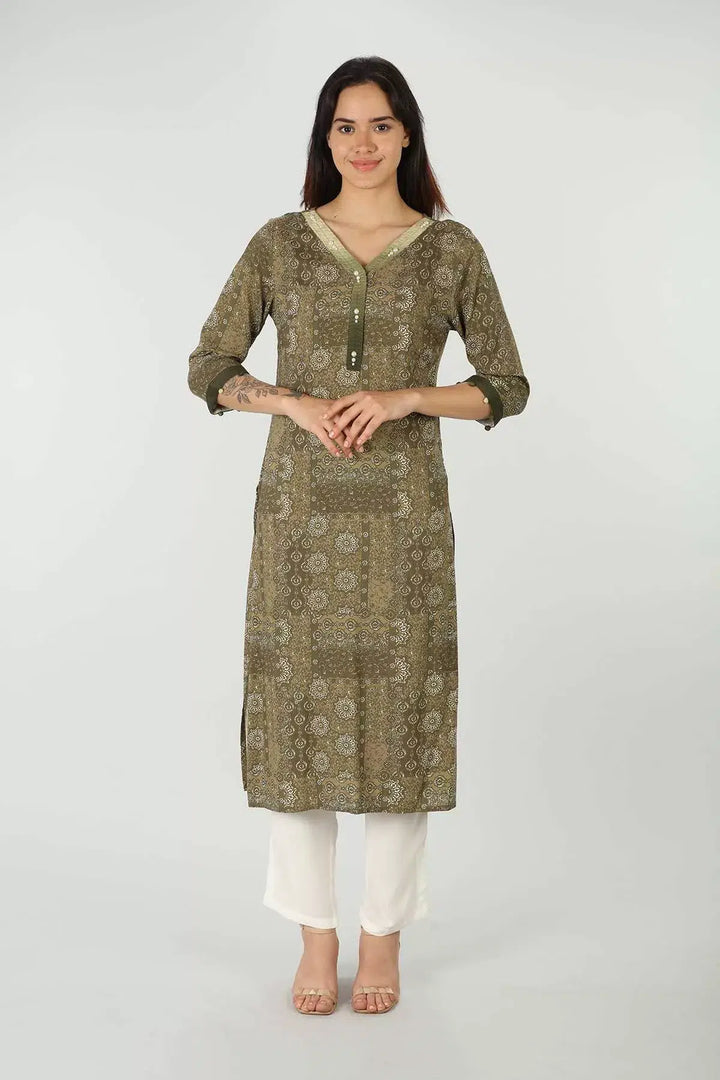 Rayon Green Printed Kurti