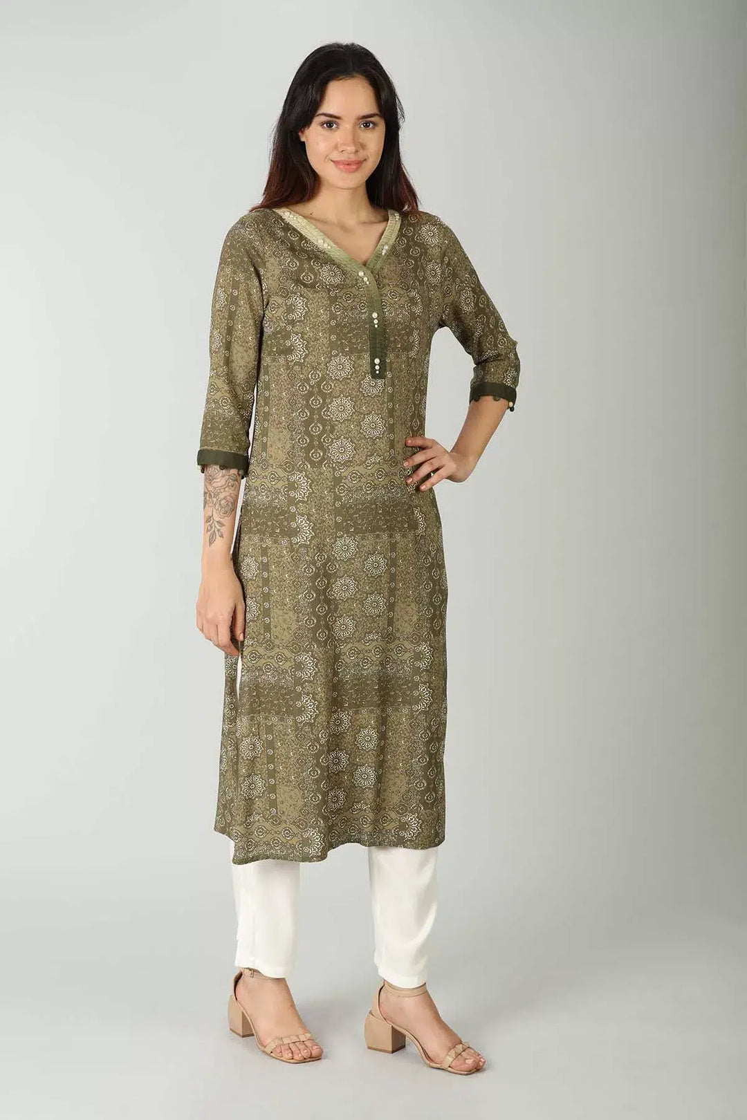 Rayon Green Printed Kurti