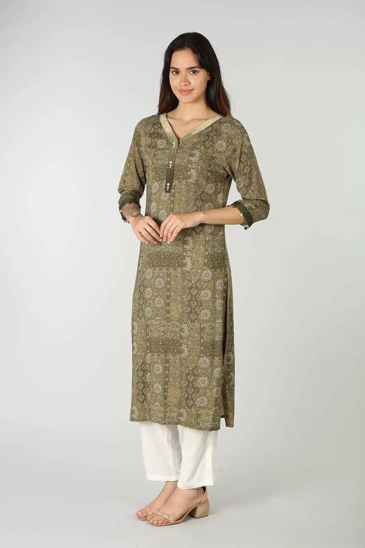 Rayon Green Printed Kurti